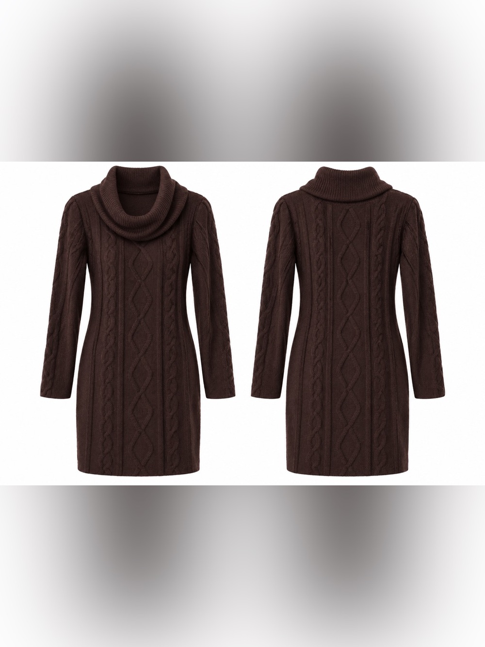 Cynthia Rowley Size L Brown Merino Wool Blend Cable Knit Sweater Dress - Picture 3 of 3